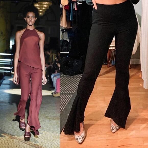 NWT Area NYC black slim fit tiered ruffle flared wool pants size 4 - Picture 1 of 12